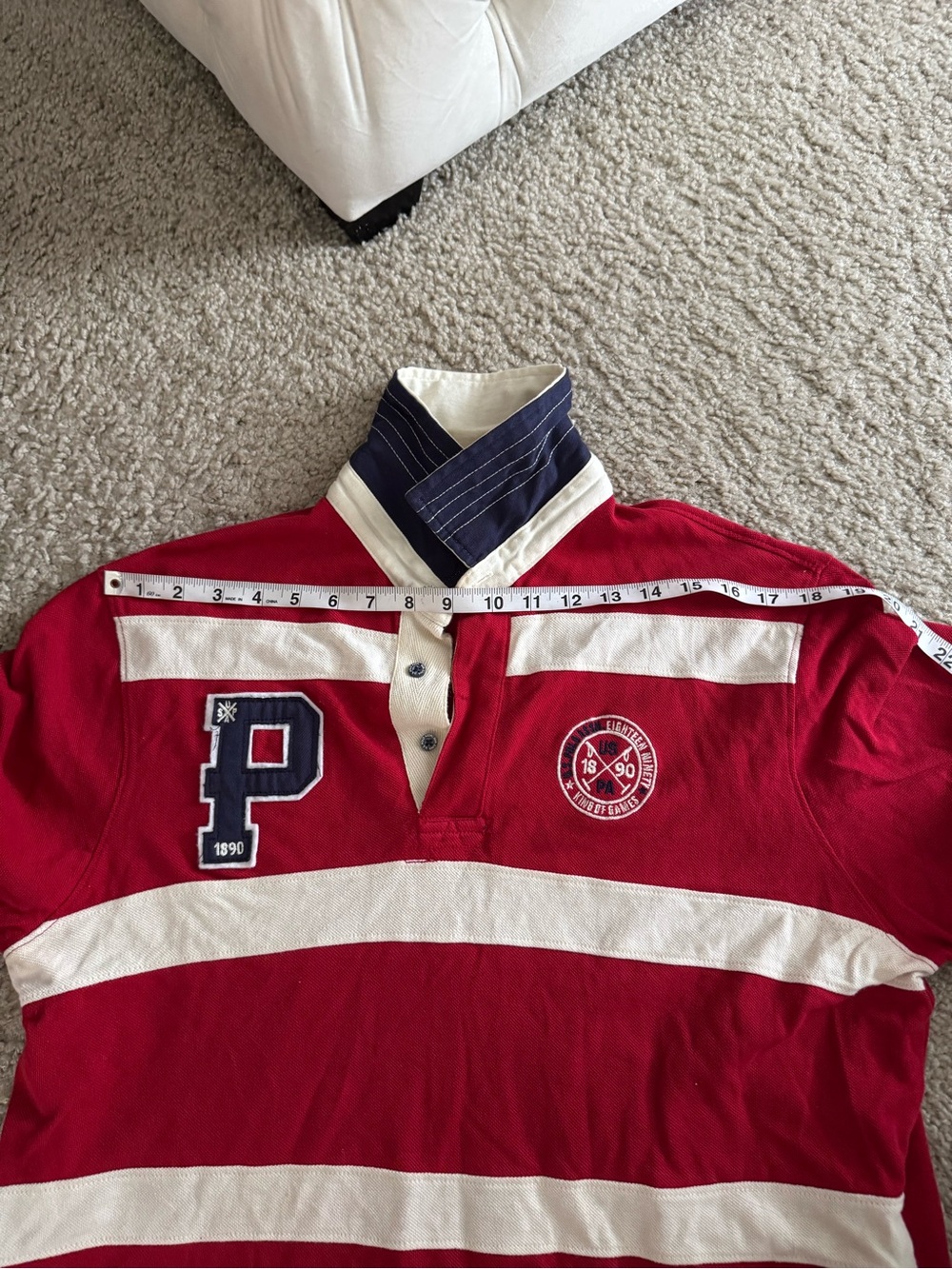 U.S. Polo Assn. Red and Cream Rugby Polo with Crest - Picture 8 of 12